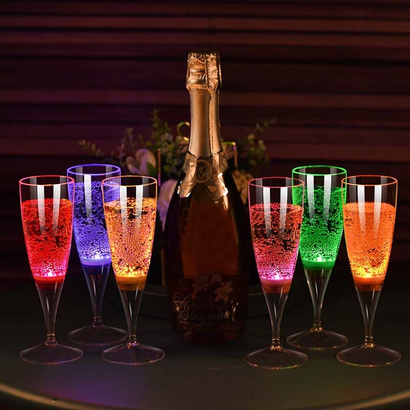 OEM Light Up LED Disposable Personalized Plastic Wine Glasses Champagne flutes