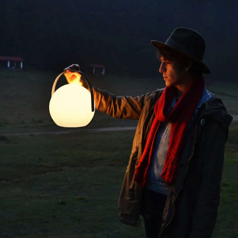 Lantern-inspired Cordless LED Sphere Table Lamp with Handle