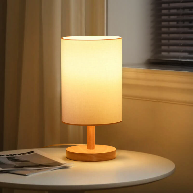 Custom Bedside Mini Wood Base Desk Table Lamp with Fabric Shade