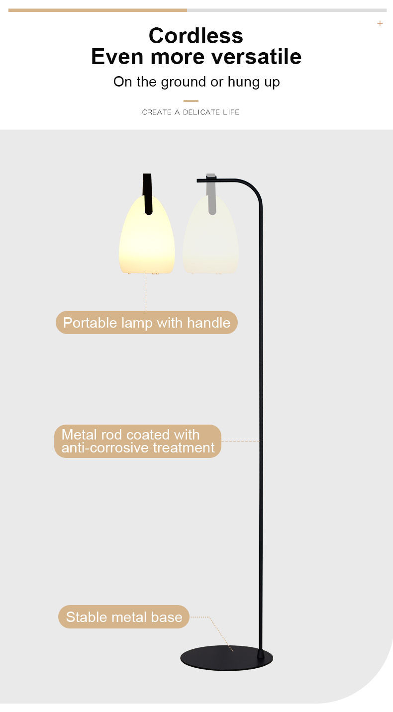 Custom Rechargeable Battery Cordless Portable Hanging Floor Lamp