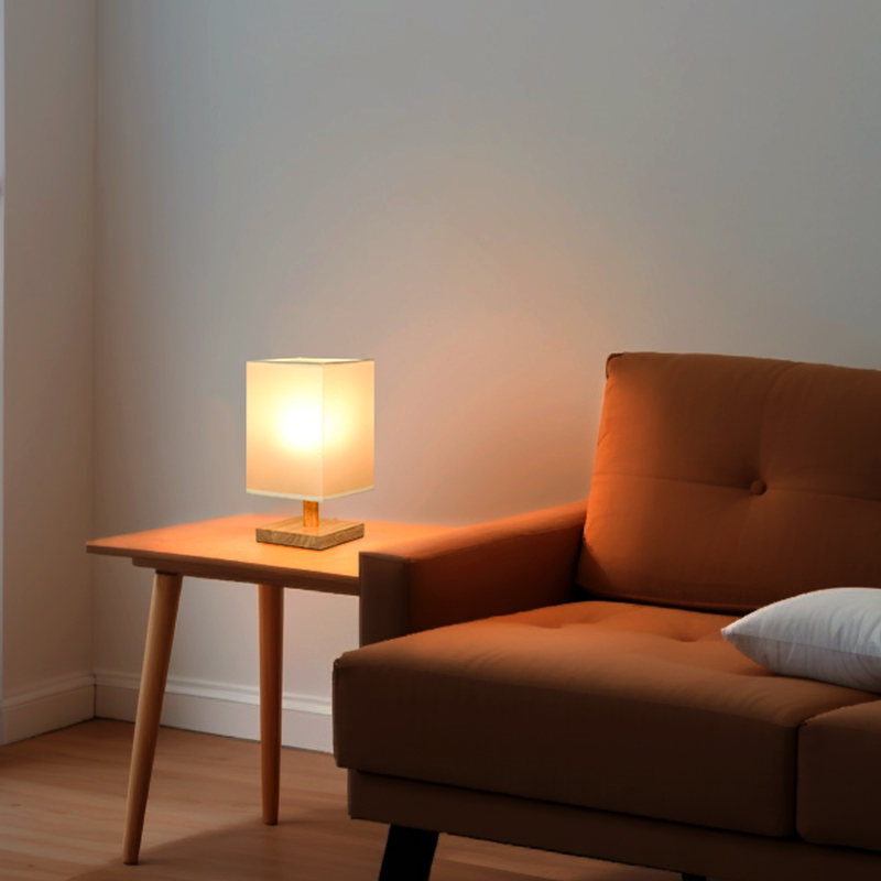 Modern Wooden Base Square Fabric Shade Table Lamp