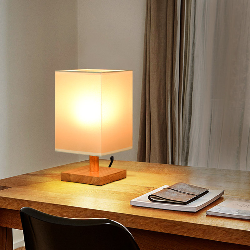 Modern Wooden Base Square Fabric Shade Table Lamp