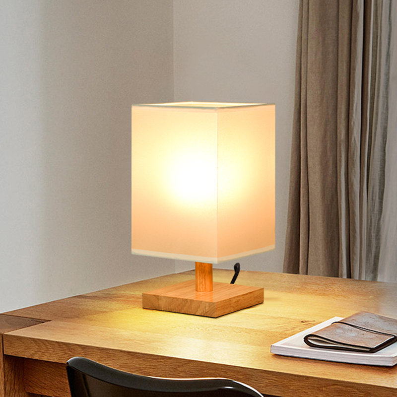 Modern Wooden Base Square Fabric Shade Table Lamp