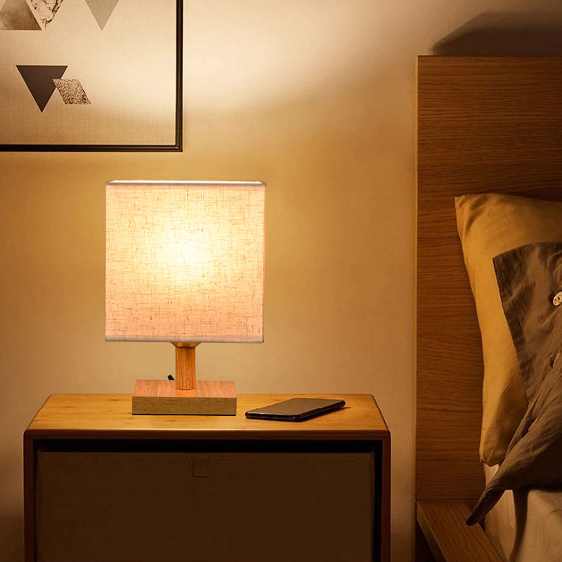 Custom Rectangular Wooden Table Lamp with Printing