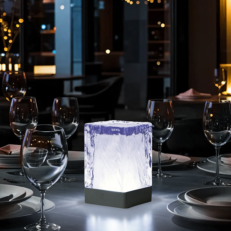 LED Light Rechargeable Touch Cube Crystal Table Lamp