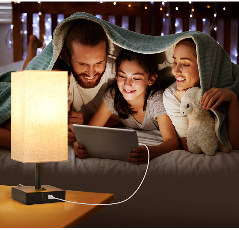 Metal Table Lamp with Fabric Shade and USB Charging Port | Light Venus