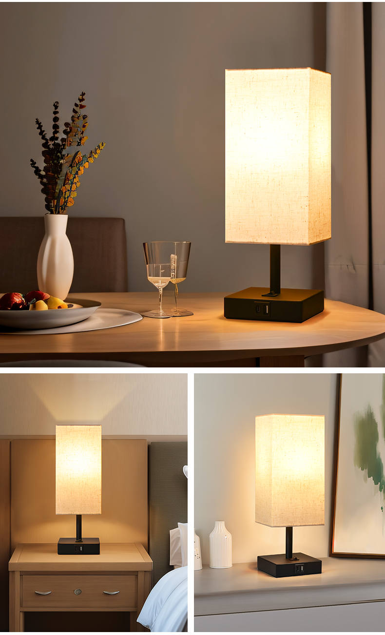 Metal Table Lamp with Fabric Shade and USB Charging Port | Light Venus
