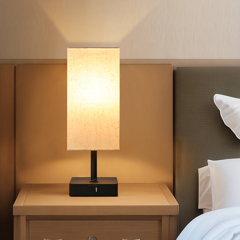 Metal Table Lamp with Fabric Shade and USB Charging Port