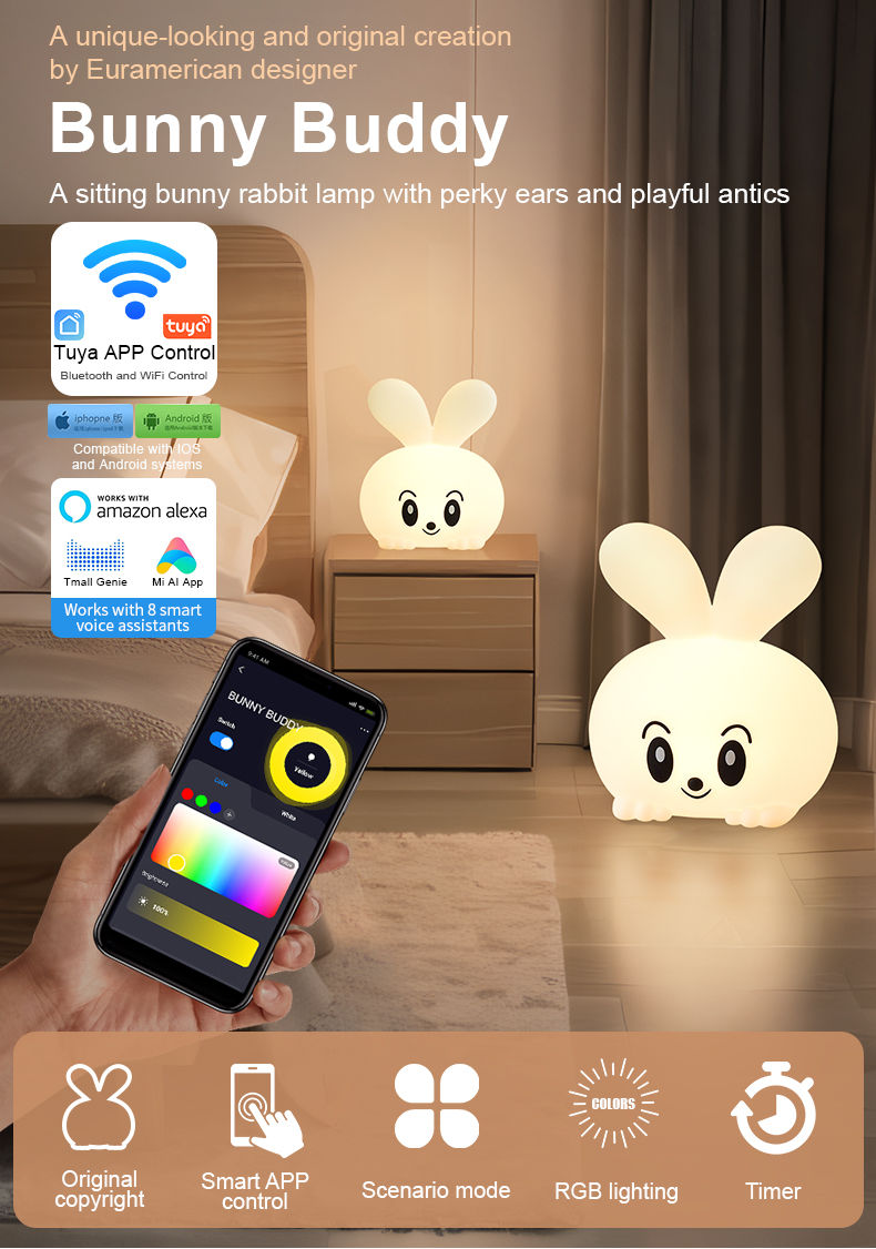 Smart Tuya APP Control RGBW LED Light Bunny Rabbit Lamp