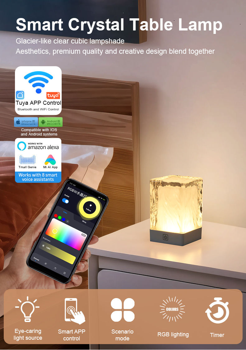 Smart Tuya APP Control Cordless LED Light Crystal Table Lamp