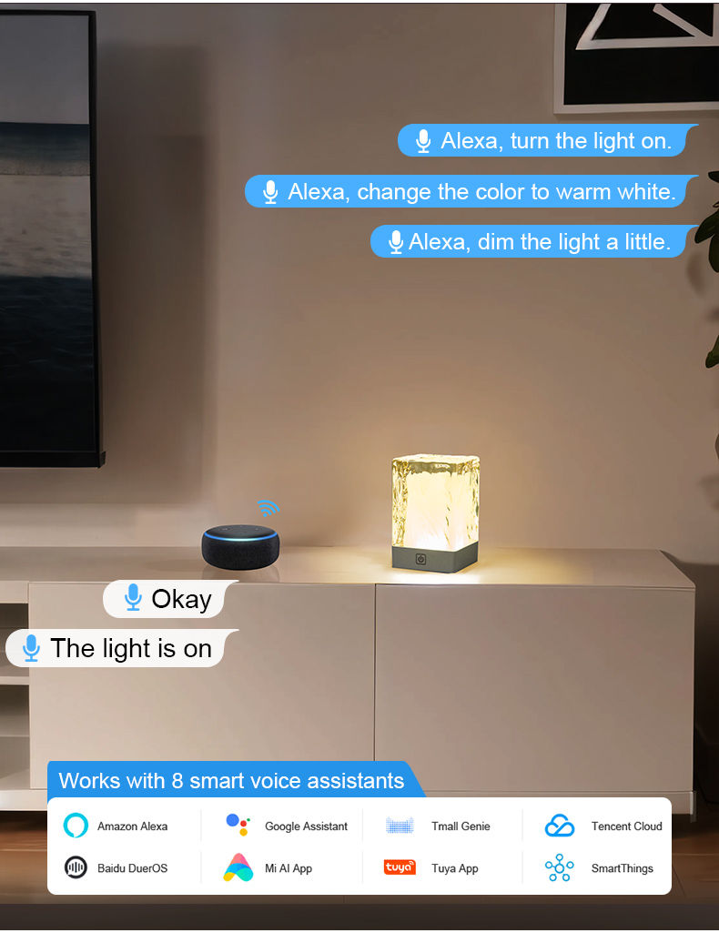 Smart Tuya APP Control Cordless LED Light Crystal Table Lamp