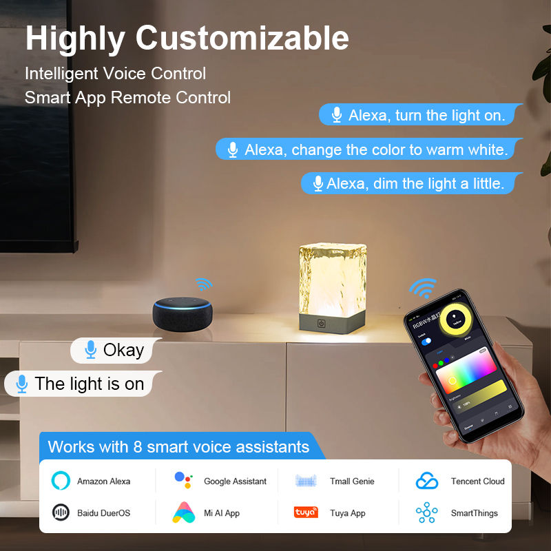 Smart Tuya APP Control Cordless LED Light Crystal Table Lamp