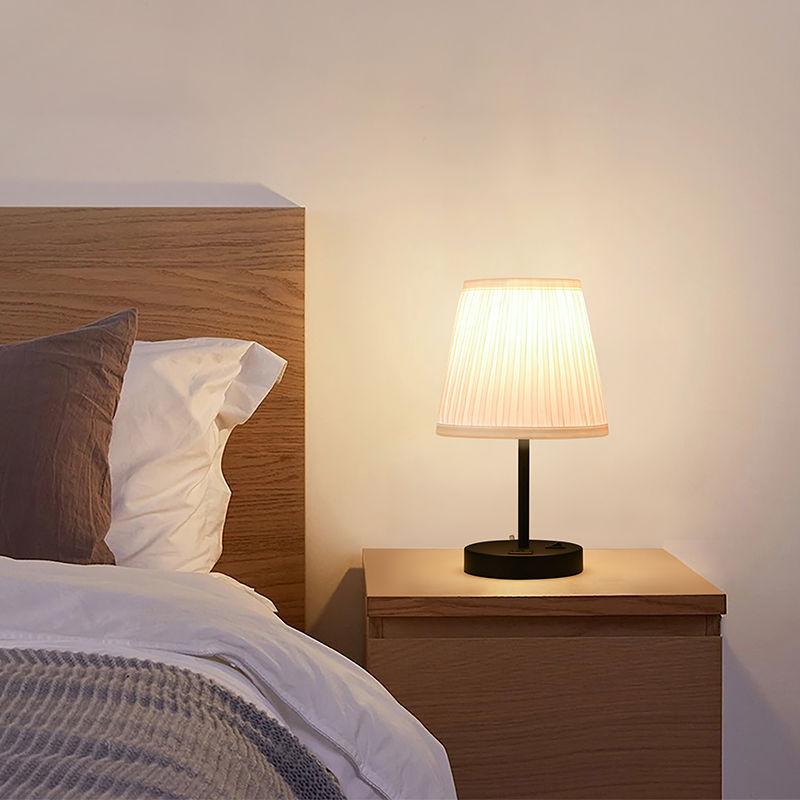 Metal Base Pleat Shade Table Lamp with Dual USB Charging Ports
